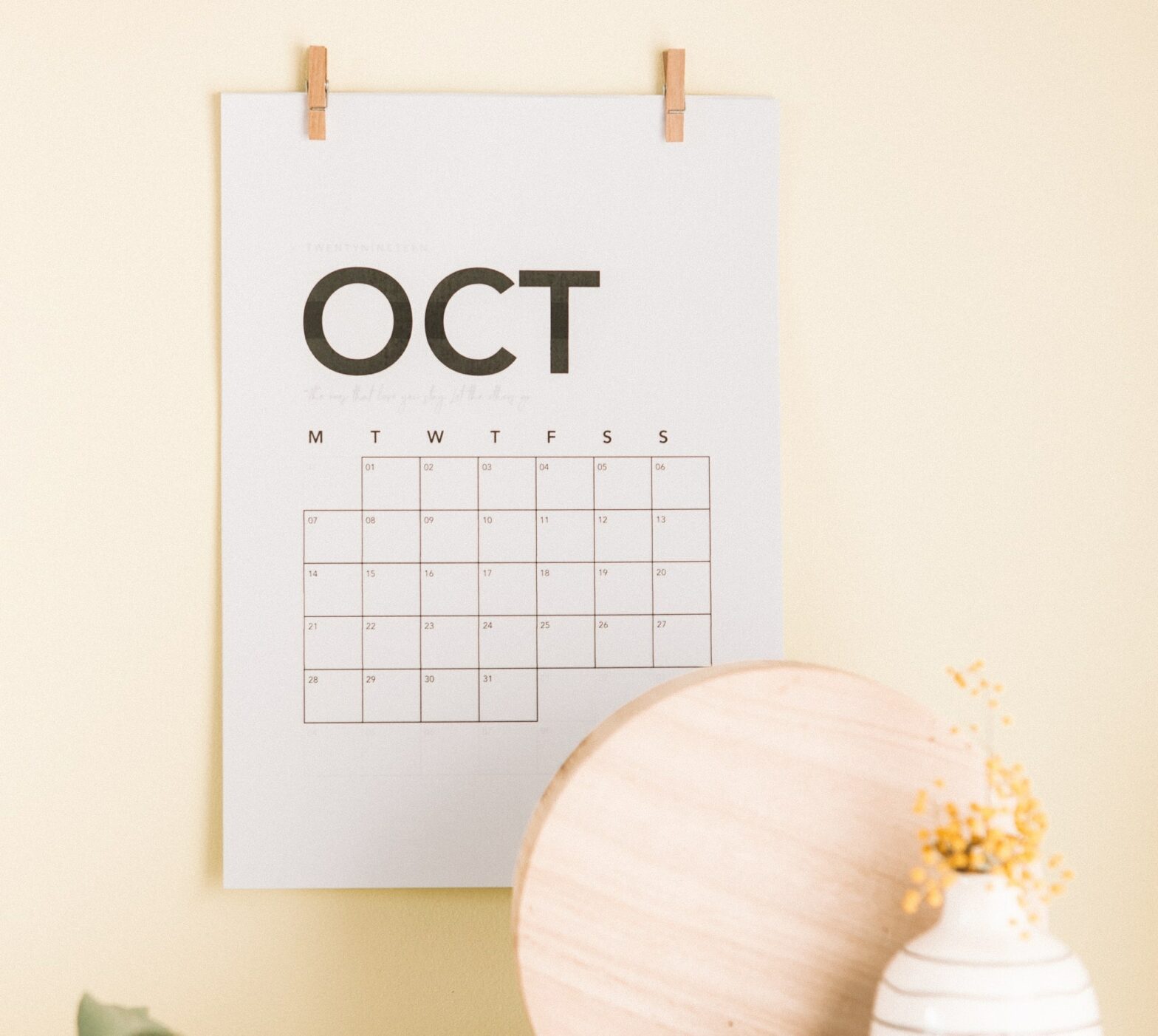 A photo of an October 2022 calendar