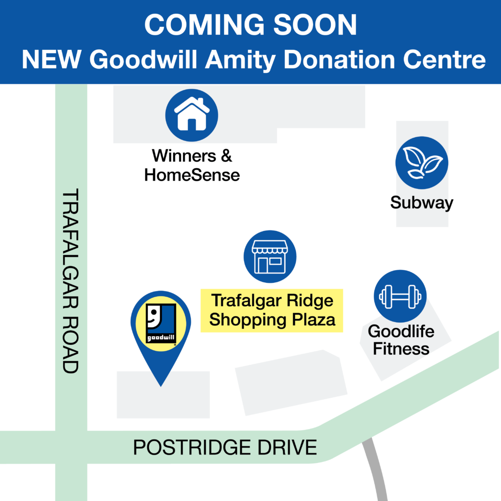 Coming soon: A new Goodwill Amity donation centre. This map illustrates the intersection of Trafalgar Road and Postridge Drive, where the new centre is located.